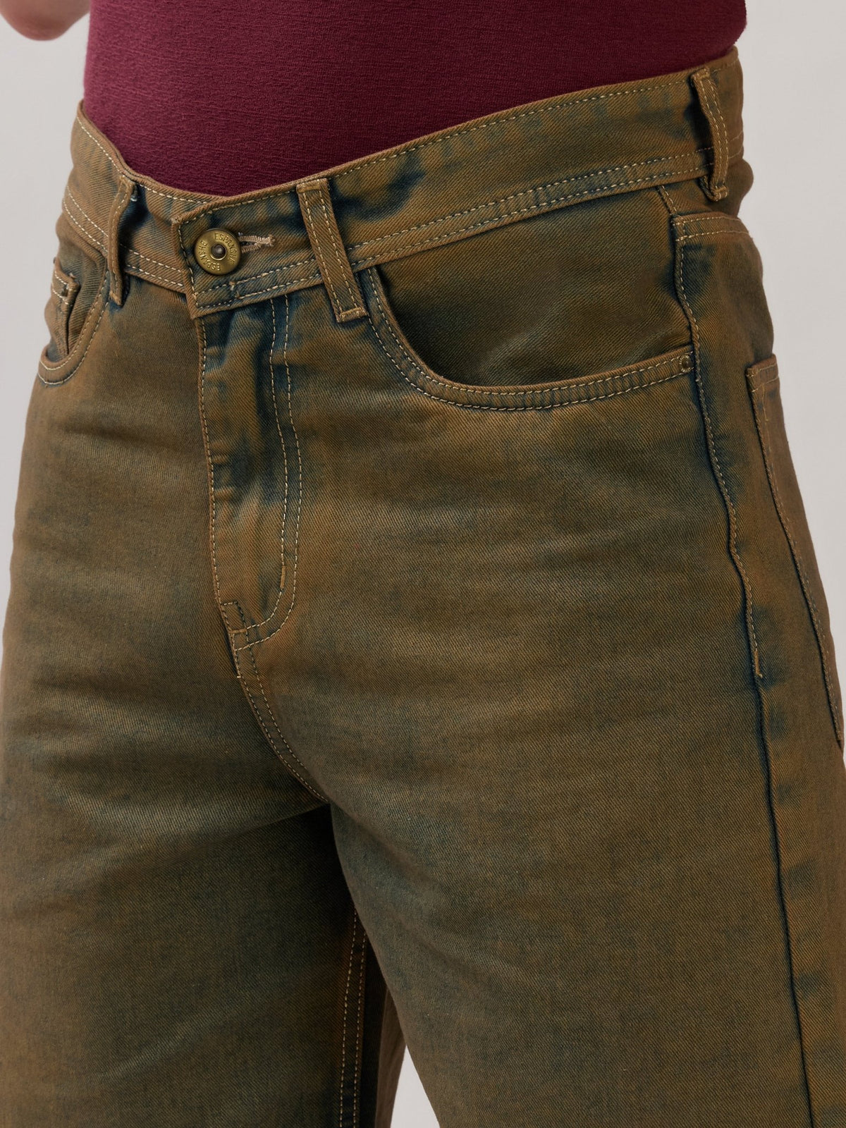 Wax - Relaxed Fit Tint Washed Denim Shorts - Rust - Espanshe