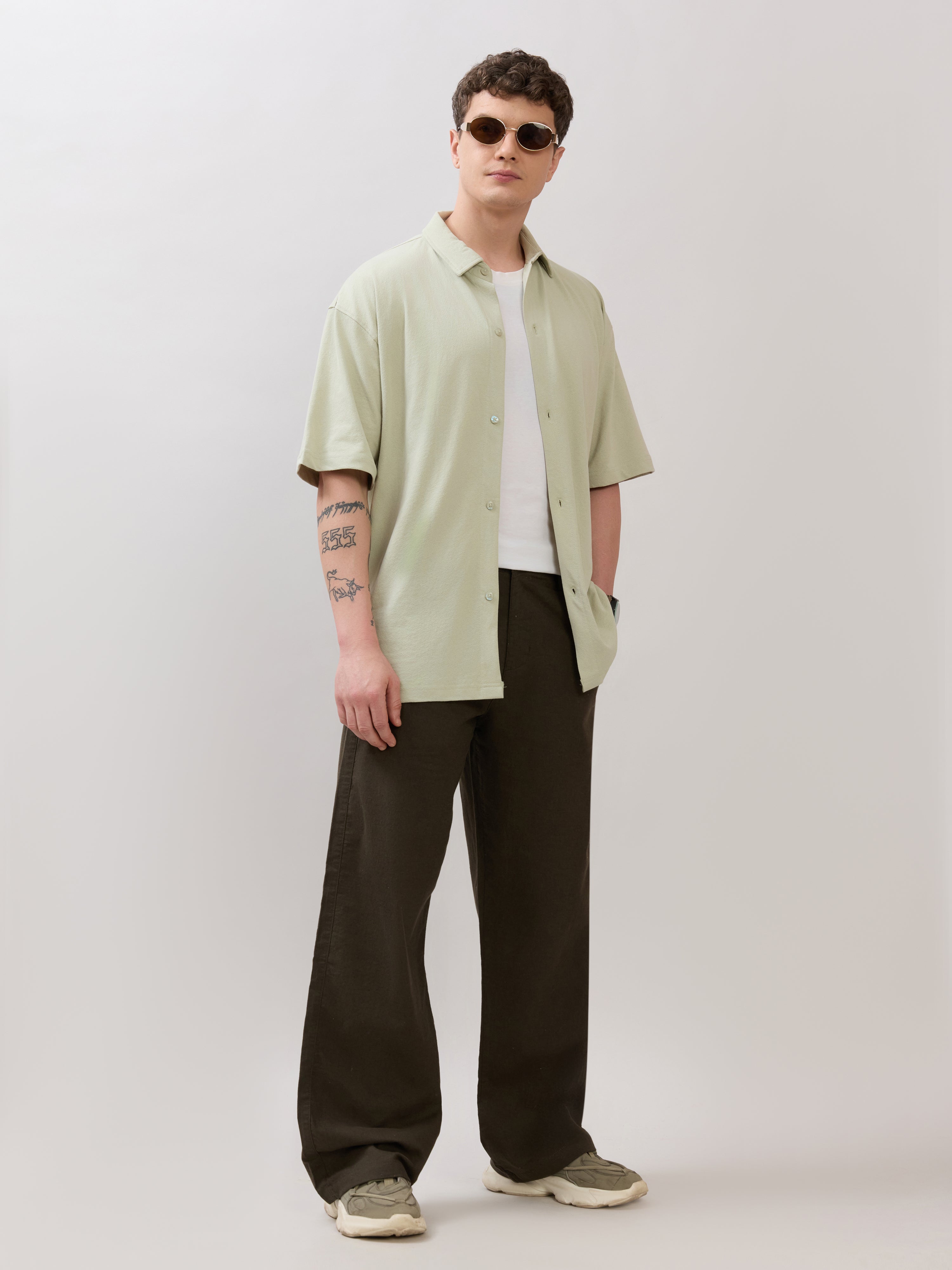 Chic - Loose Fit Linen Pant - Olive Knight