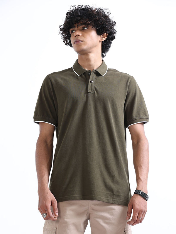 Men's Dark Green Cotton Polo T-Shirt