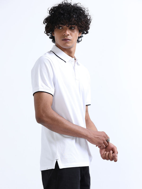 Men's White Cotton Polo T-Shirt