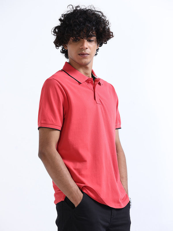 Men's Red Cotton Polo T-Shirt