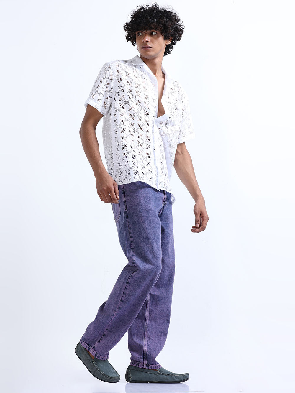 Men's Catskill White Cuban Collar Crochet shirt - Espanshe