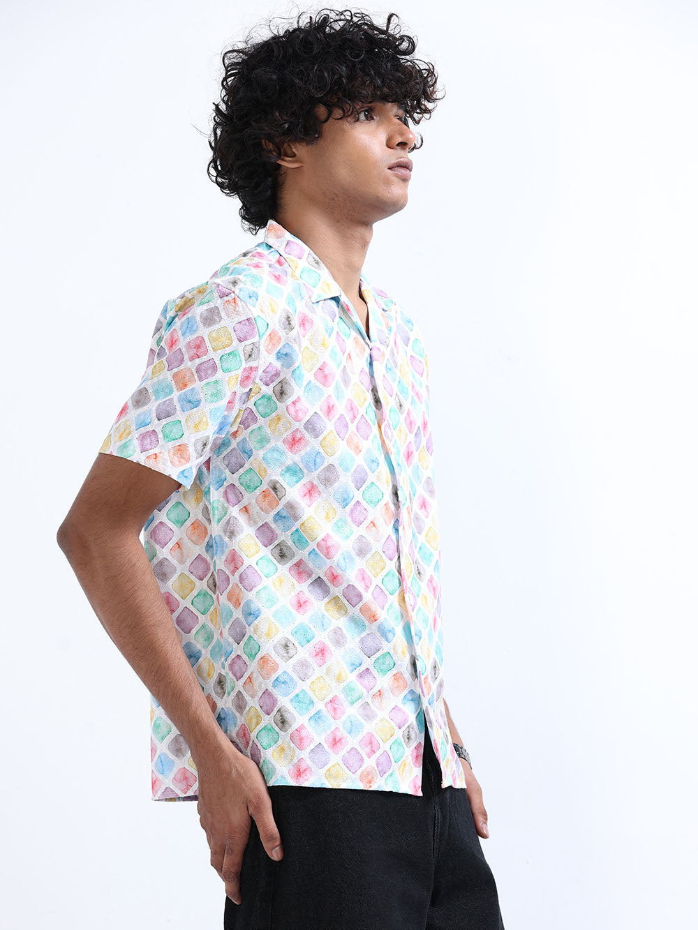 Men's Multicolor Cuban Collar Embroidered shirt - Espanshe