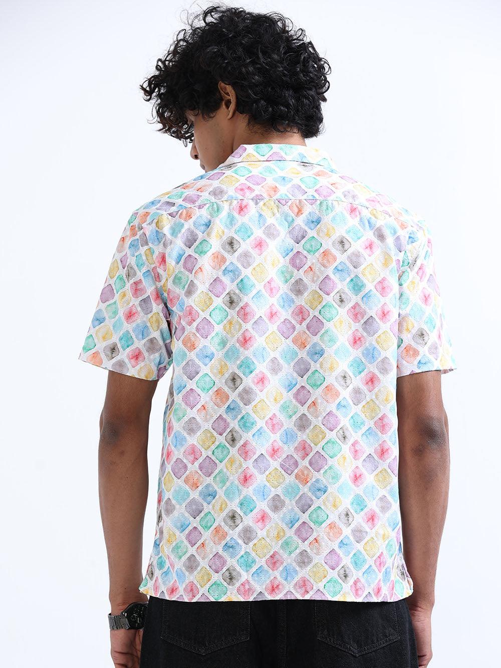 Men's Multicolor Cuban Collar Embroidered shirt - Espanshe