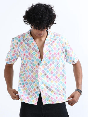 Men's Multicolor Cuban Collar Embroidered shirt - Espanshe