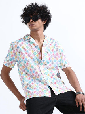 Men's Multicolor Cuban Collar Embroidered shirt - Espanshe