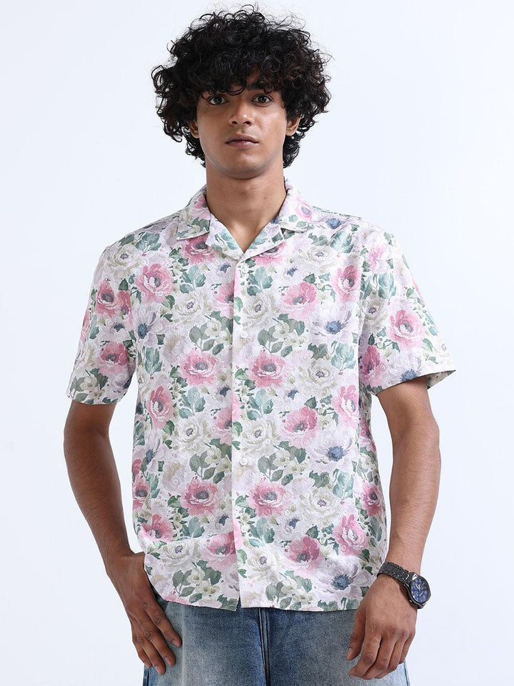 Men's Rose Magnolia Cuban Collar Embroidered shirt - Espanshe