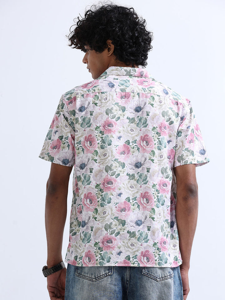 Men's Rose Magnolia Cuban Collar Embroidered shirt - Espanshe