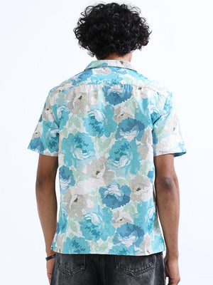 Men's Bermuda Blue Cuban Collar Embroidered shirt - Espanshe