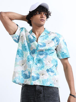 Men's Bermuda Blue Cuban Collar Embroidered shirt - Espanshe
