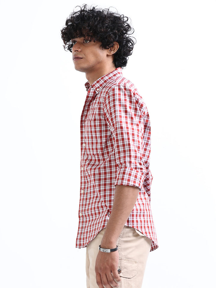 Casual Persian Red Checks Shirt For Men's