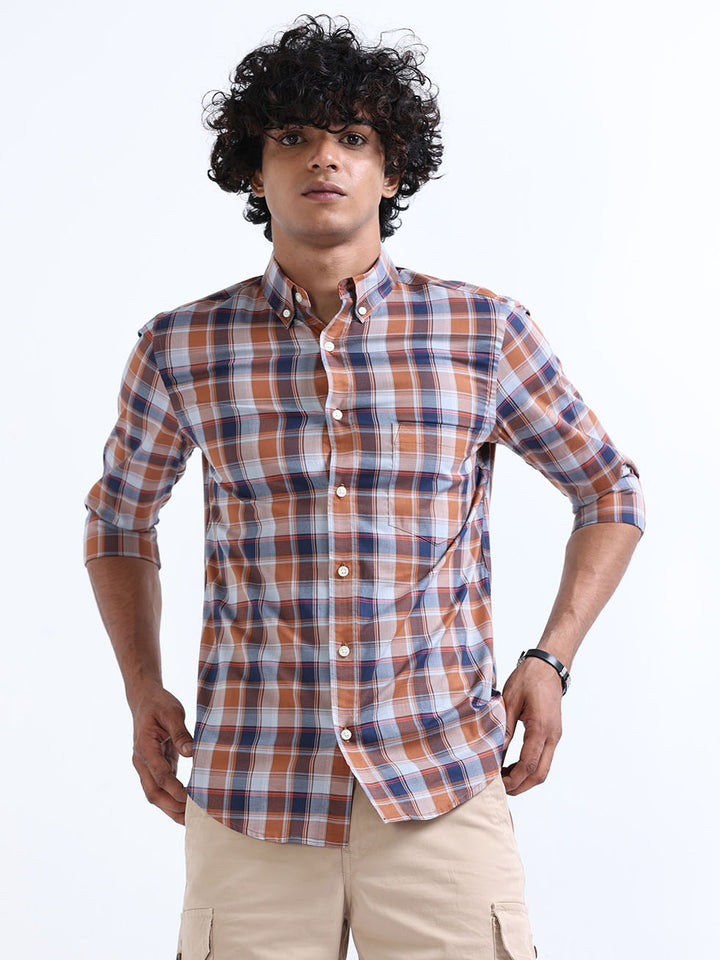 Men's Blue/Brown Checks Shirt