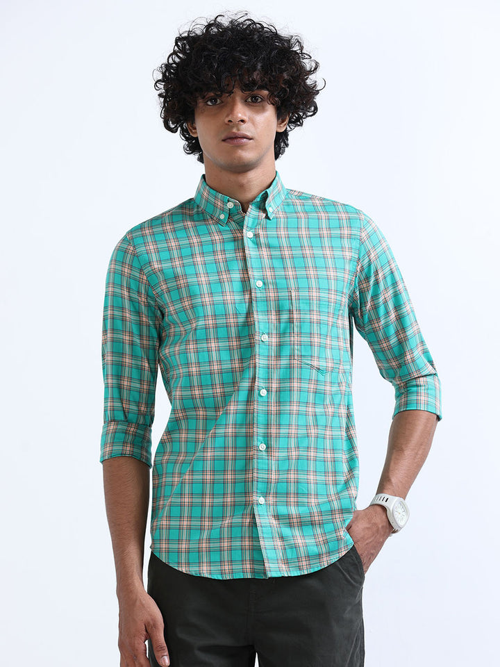 Men's Caribbean Green Checks Shirt