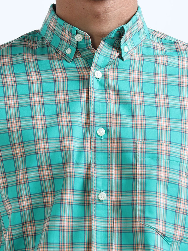 Caribbean Green Checks Shirt For Men's