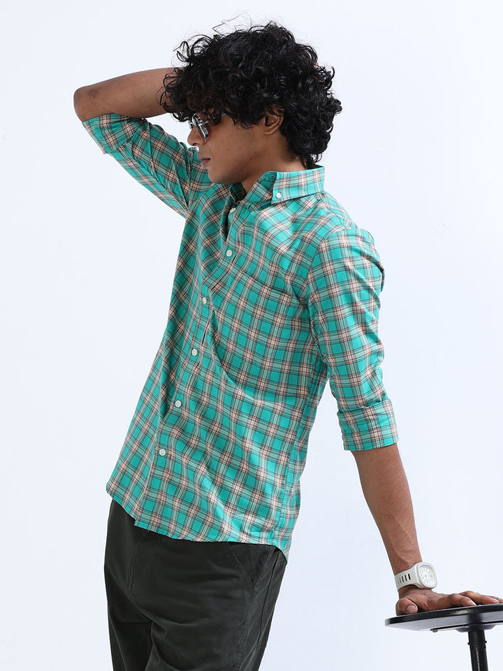 Modern Men's Caribbean Green Checks Shirt