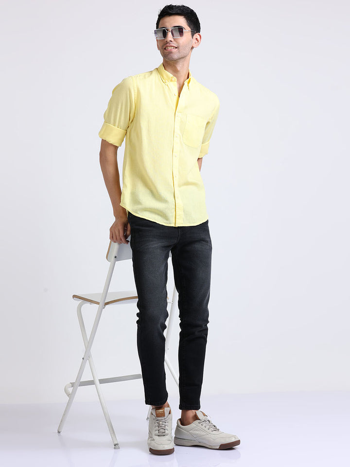 Men's Maize Yellow Plain Linen Shirt
