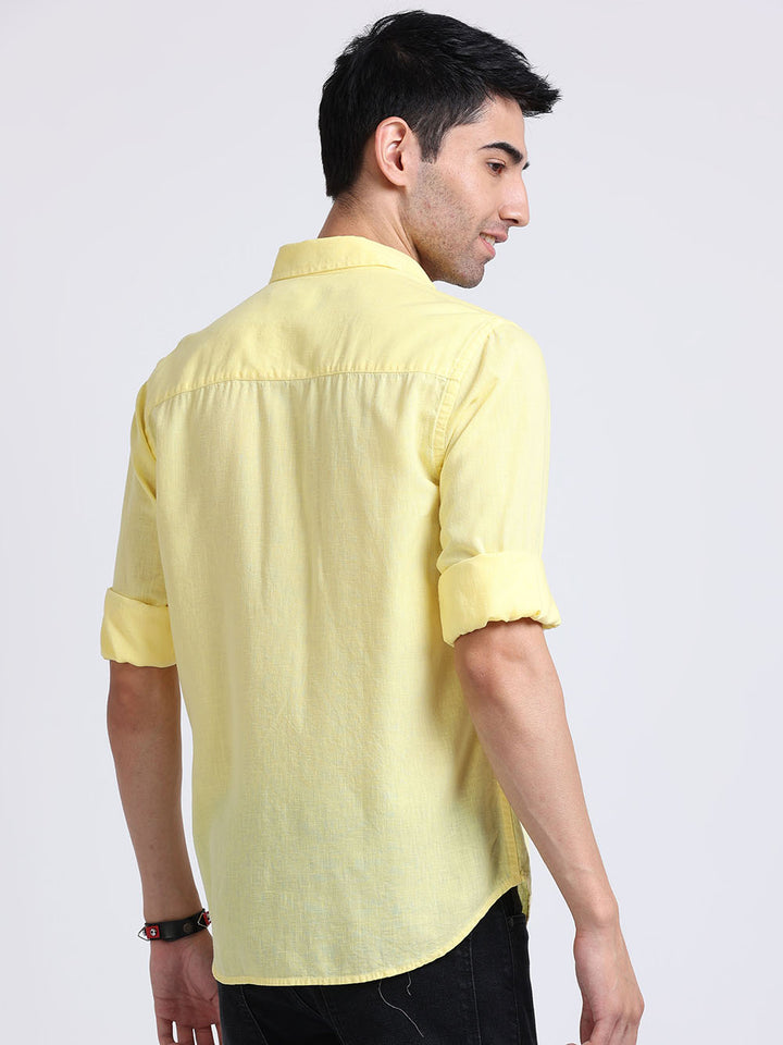 Men's Maize Yellow Plain Linen Shirt