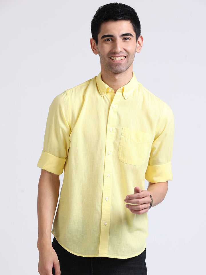  Yellow Plain Linen Shirt
