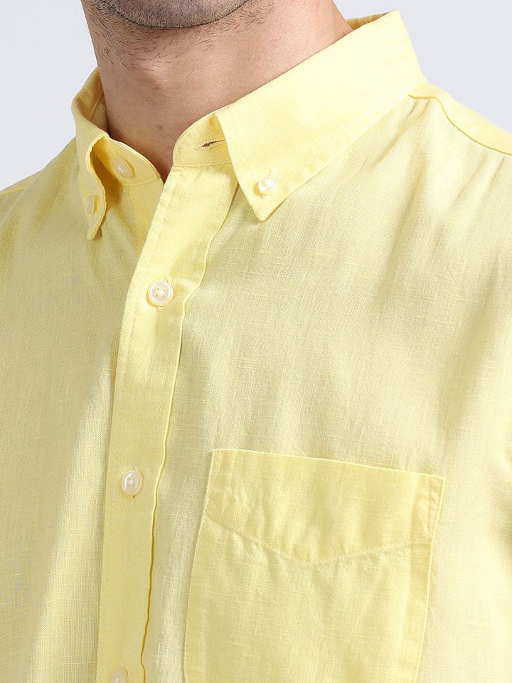 Yellow Plain Linen Shirt