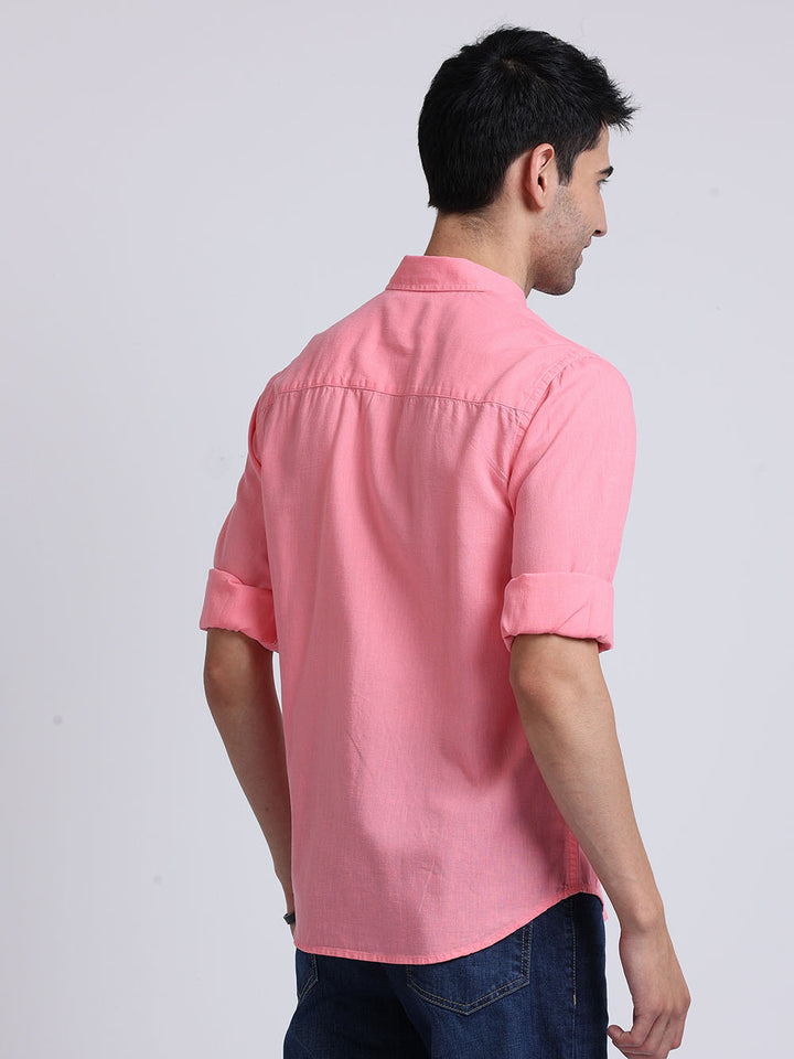mens pink linen shirt
