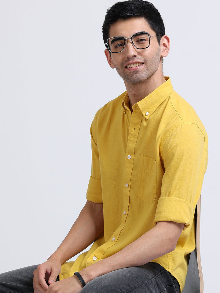 Men's Mustard Yellow Plain Linen Shirt