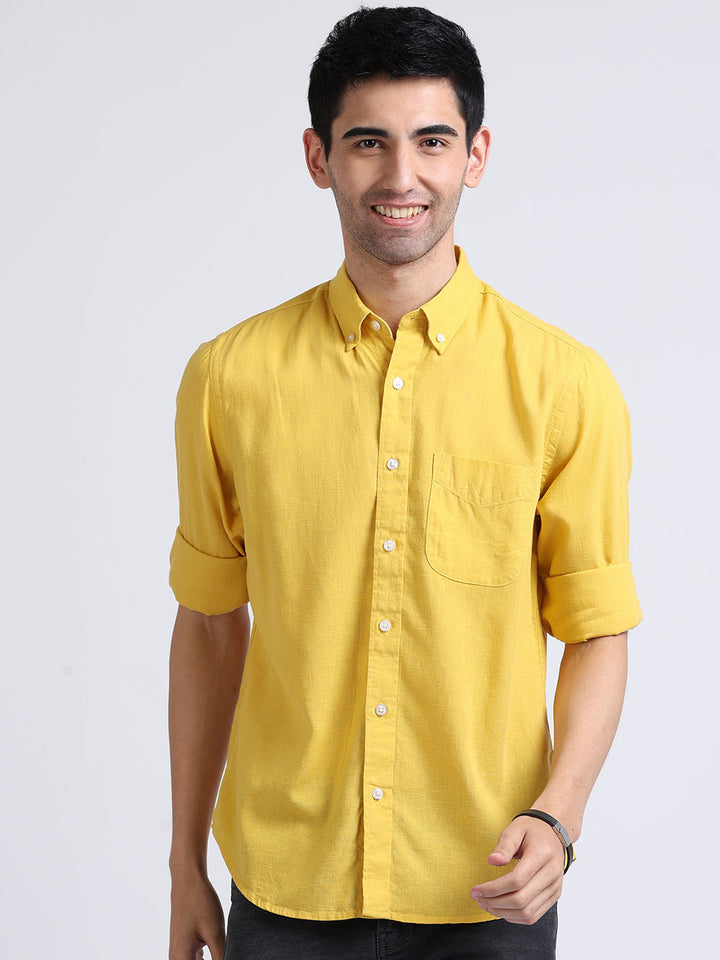 Men's Mustard Yellow Plain Linen Shirt
