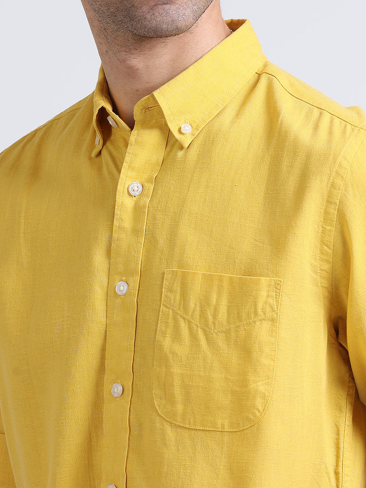 mens yellow linen shirt