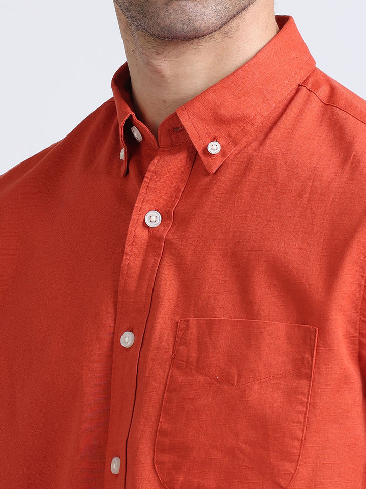 Men's Mojo Red Plain Linen Shirt