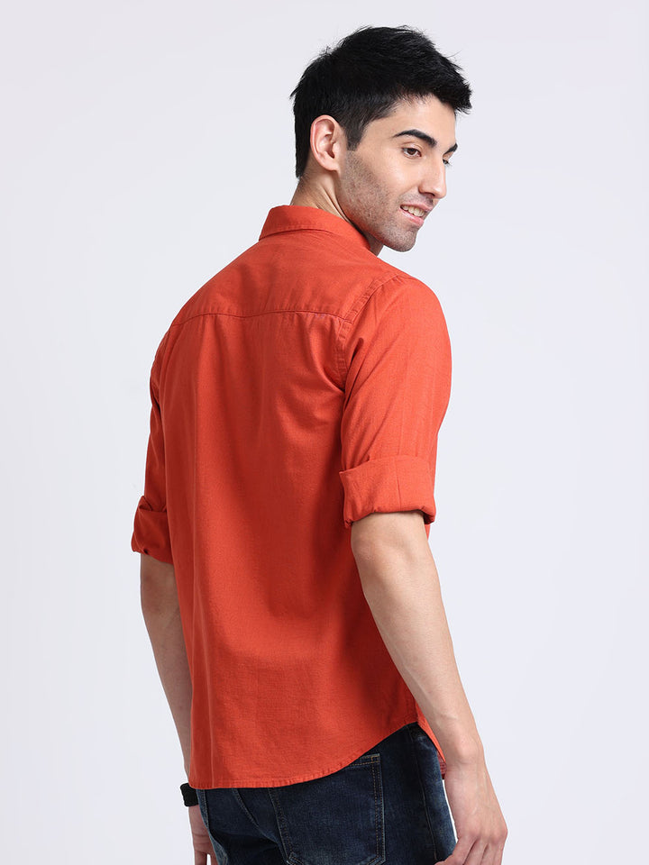 Men's Mojo Red Plain Linen Shirt