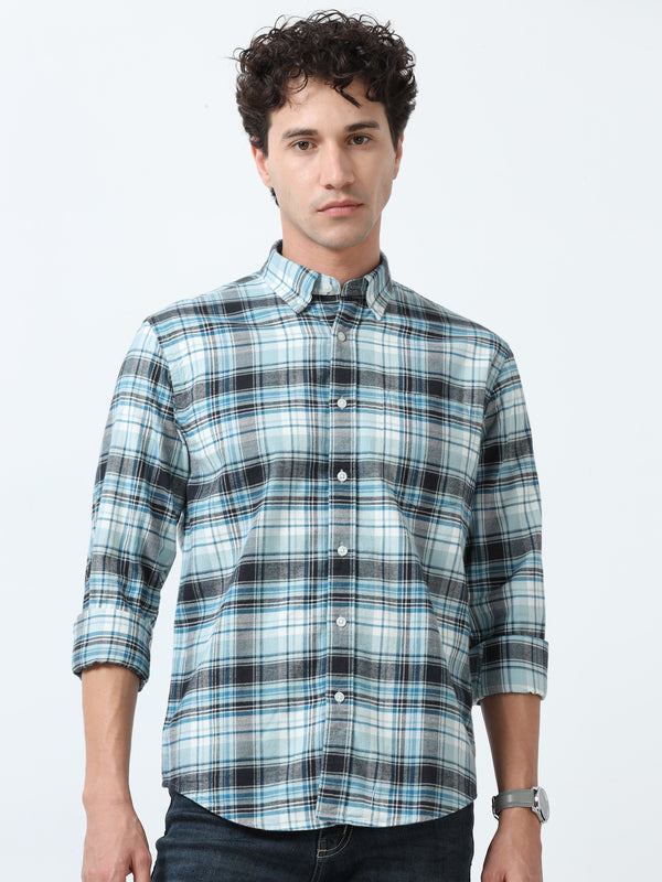 Gideon - Checkered Full Sleeve Shirt - Aqua Blue