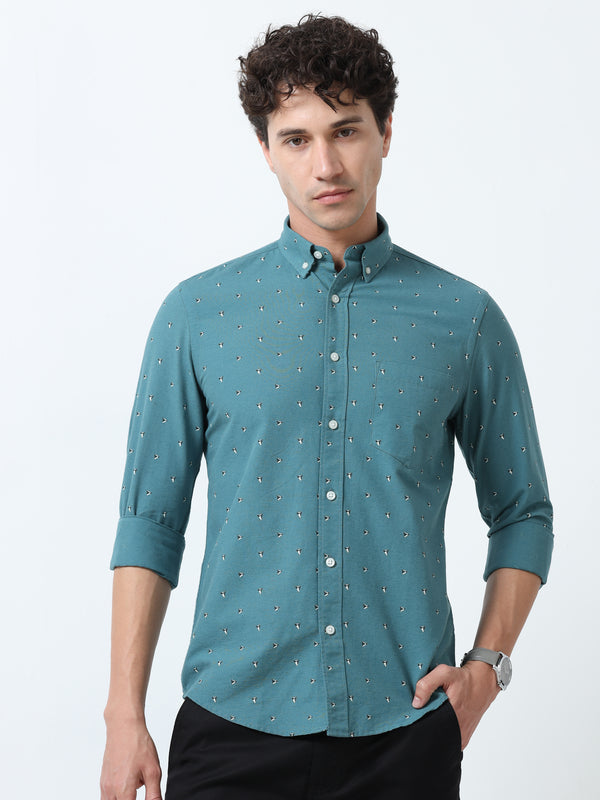 Astrid - Turkish Fit Printed Shirt- Blue