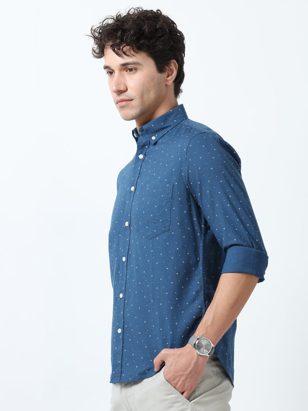 Astrid - Turkish Fit Printed Shirt- Blue