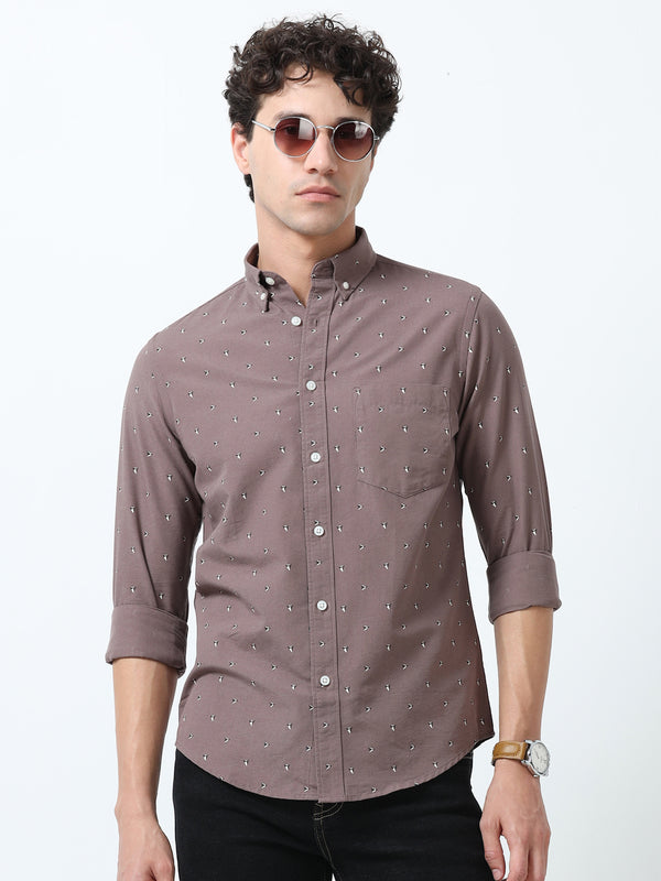 Astrid - Turkish Fit Printed Shirt- Brown