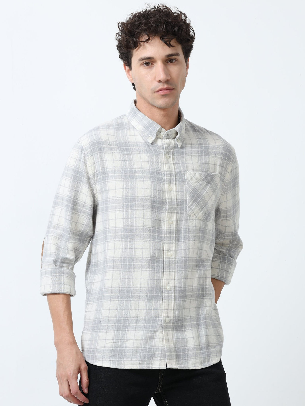 Clio - Brushed Checkered Shirt - White and Grey - Espanshe