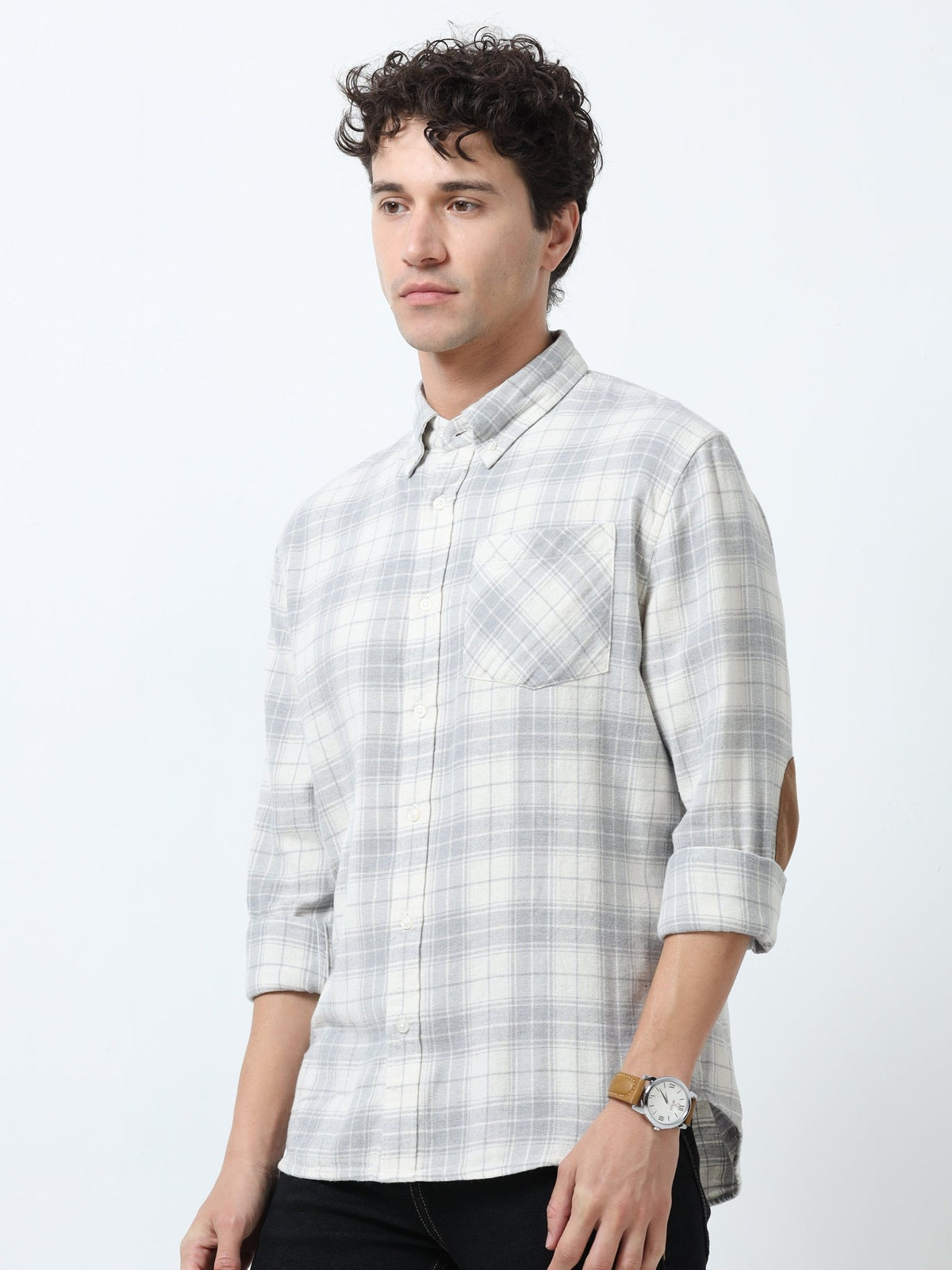 Clio - Brushed Checkered Shirt - White and Grey - Espanshe