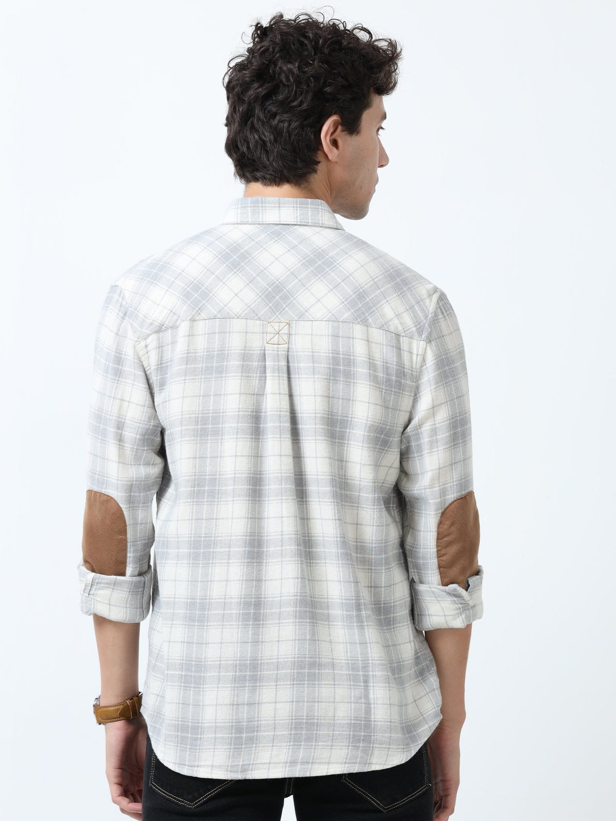 Clio - Brushed Checkered Shirt - White and Grey - Espanshe