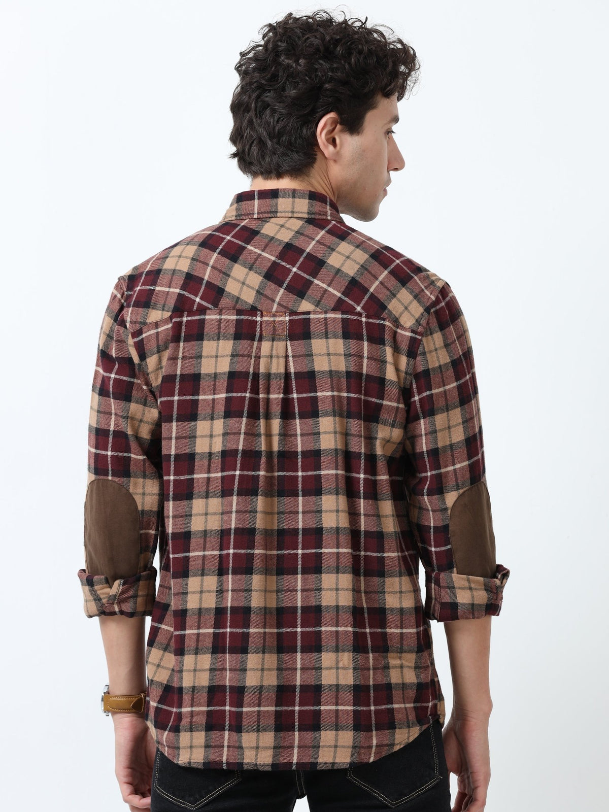 Clio - Brushed Checkered Shirt - Khaki Red - Espanshe