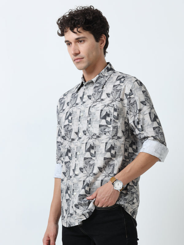 Lyra - Full sleeve Printed Shirt - White