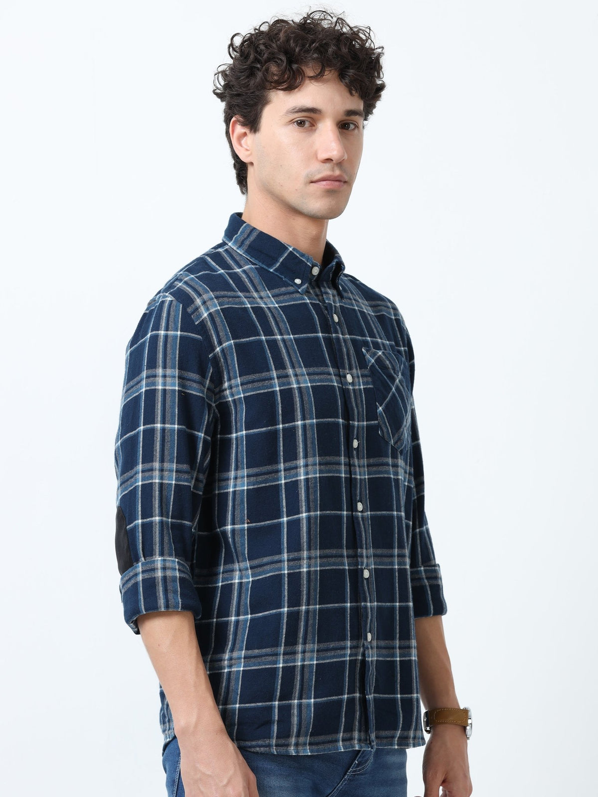Clio - Brushed Checkered Shirt - Blue and White - Espanshe