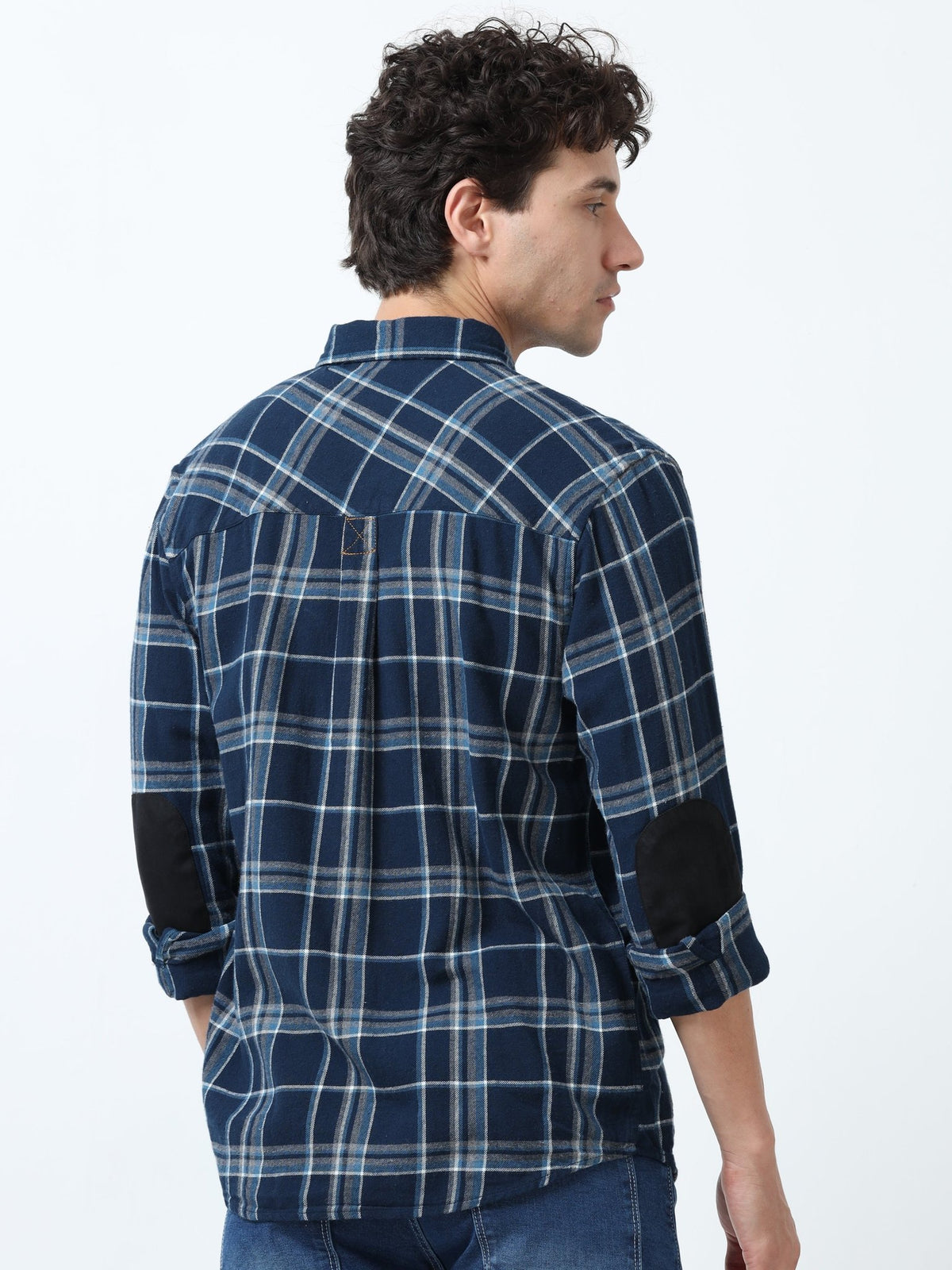 Clio - Brushed Checkered Shirt - Blue and White - Espanshe
