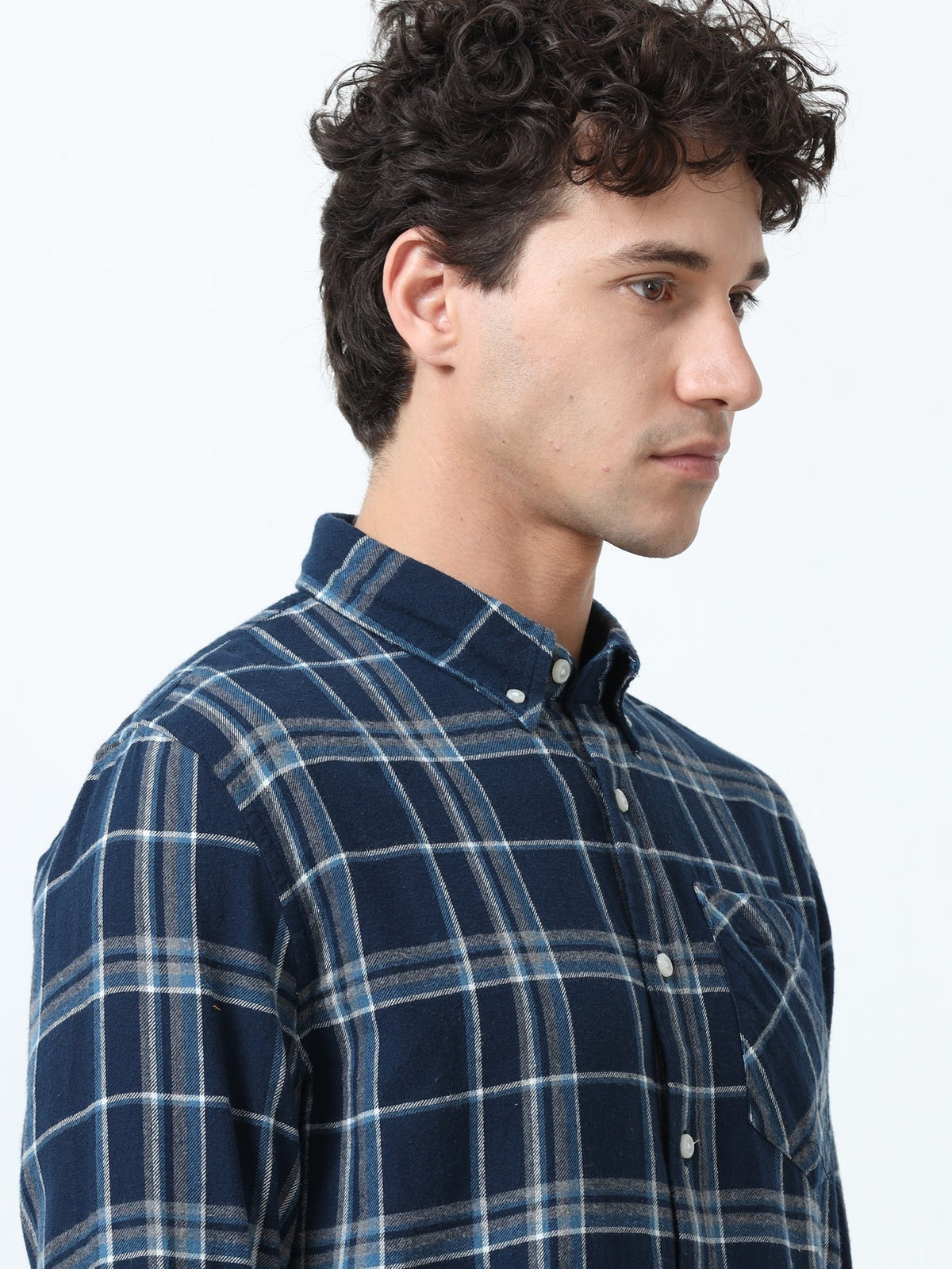 Clio - Brushed Checkered Shirt - Blue and White - Espanshe