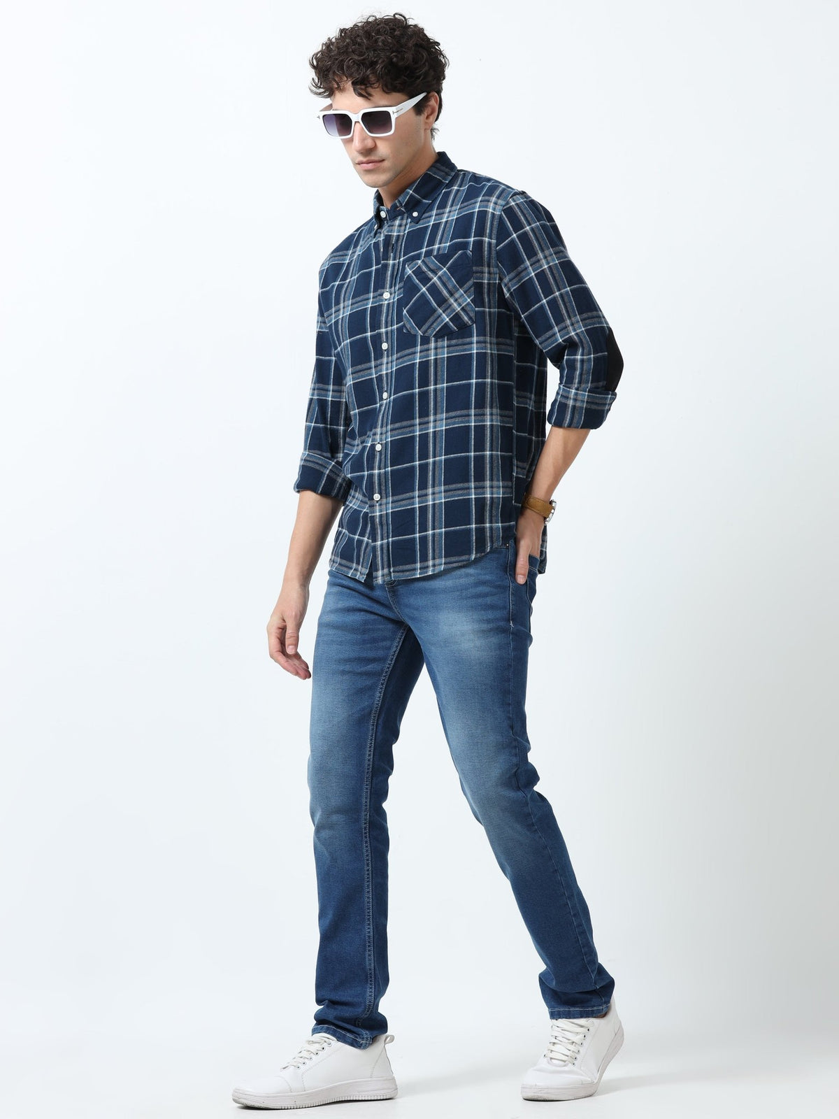Clio - Brushed Checkered Shirt - Blue and White - Espanshe