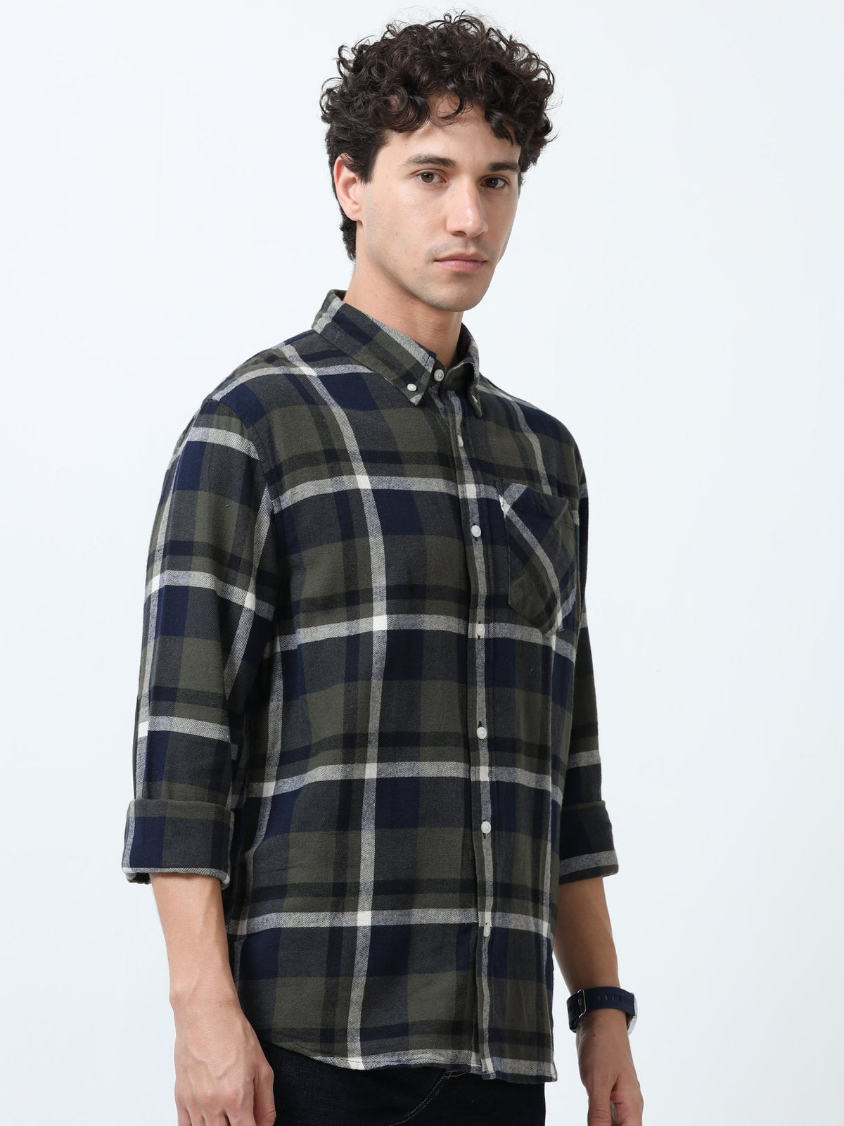 Clio - Brushed Checkered Shirt - Dark Green - Espanshe
