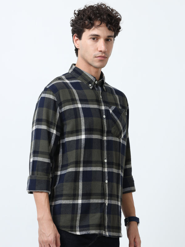 Clio - Brushed Checkered Shirt - Dark Green