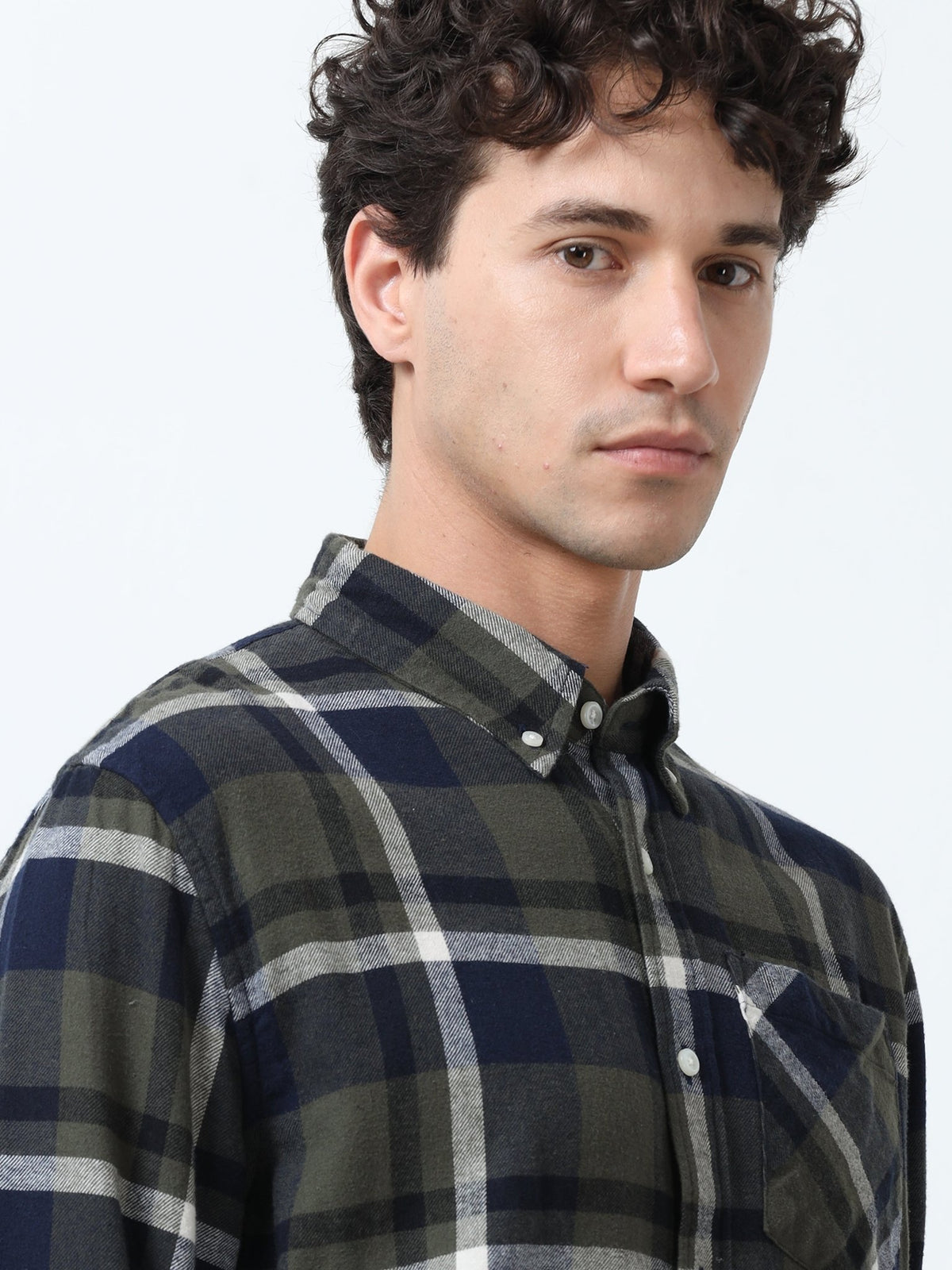 Clio - Brushed Checkered Shirt - Dark Green - Espanshe