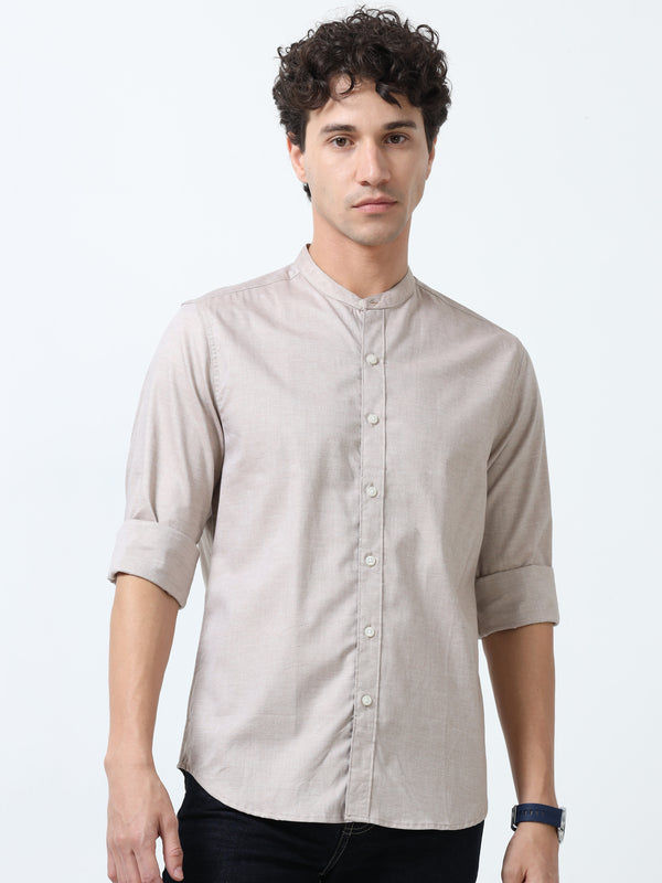 Beckett - Chinese Neck Plain Shirt - Sand Gray