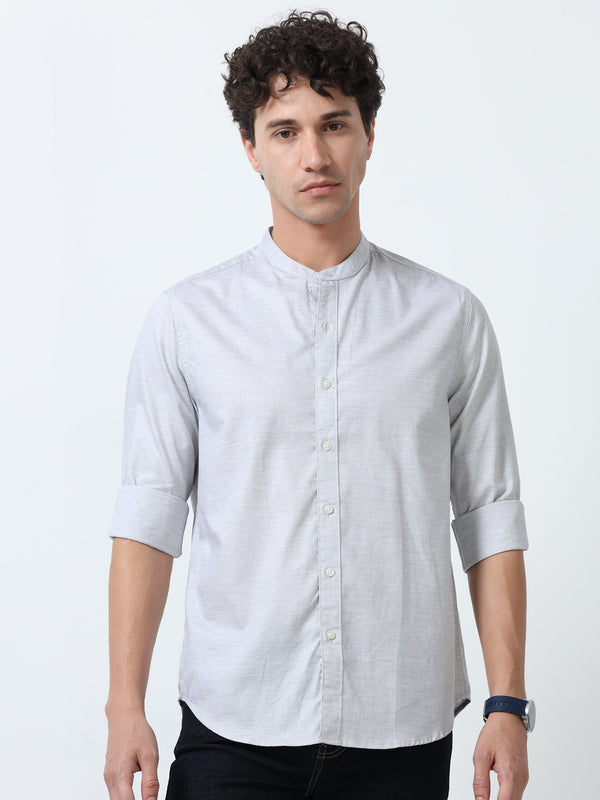 Beckett - Mandarin Collar Plain Shirt -Gray