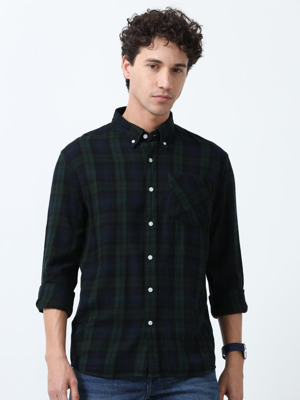 Clio - Brushed Checkered Shirt - Forest Green Checkered - Espanshe