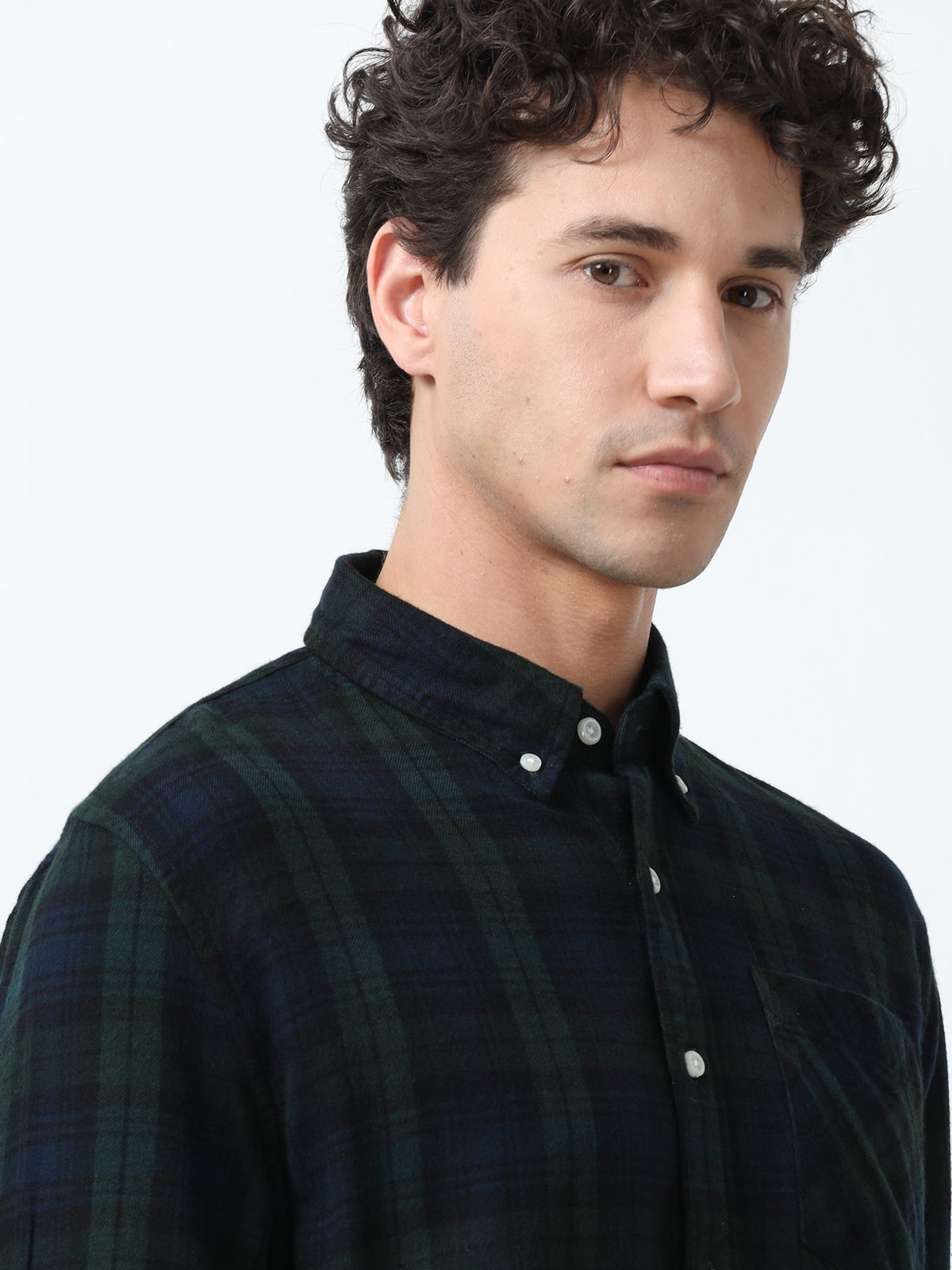 Clio - Brushed Checkered Shirt - Forest Green Checkered - Espanshe