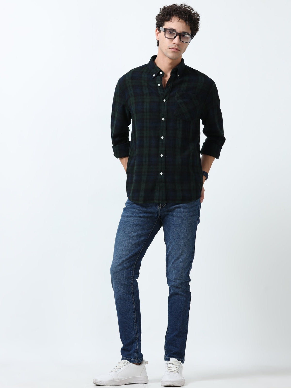 Clio - Brushed Checkered Shirt - Forest Green Checkered - Espanshe